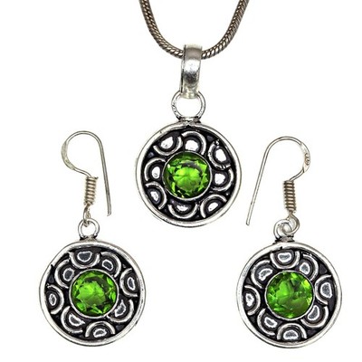 Peridot   Gemstone Handmade Pendant Jewelry Set Quartz Necklace 20-22