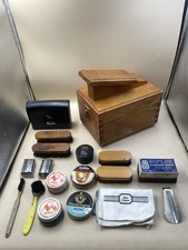 Vintage Wooden Shoe Valet / Shoe Shine Box with Brushes Polish and Cloths