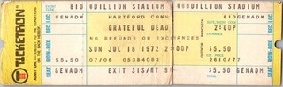 1972 GRATEFUL DEAD UNUSED CONCERT TICKET DILLON STADIUM HARTFORD CT JULY 16