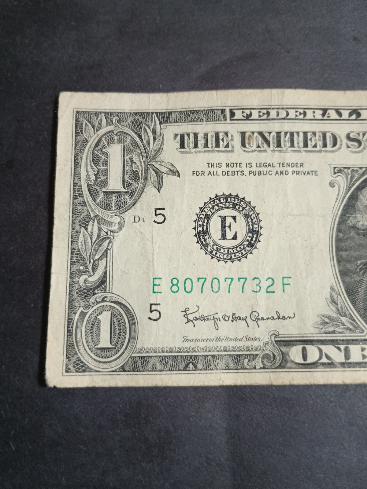 1963B $1 E RICHMOND BEP E-F BLOCK JOSEPH W. BARR NOTE (E80707732F)