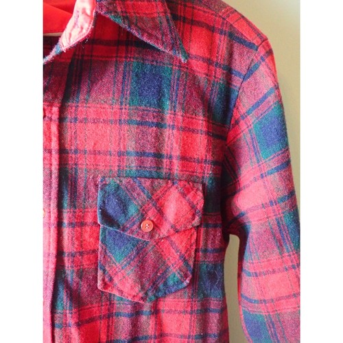 Camicia di flanella K-Mart piccola misto lana anni 80 70 a quadri vintage rosso verde - Foto 3 di 11