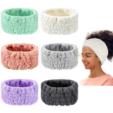 6 Pieces Extra Wide Band 5 Inch Spa Facial Microfiber Headband Elastic Makeup He