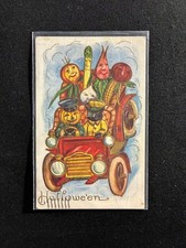 Vtg 1910s Halloween Postcard Whitney JOL Pumpkin Vegetable Car Black Cat Embosse