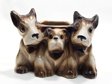 Vintage Triple Puppy Scottie Scottish Terrier Dog Planter Brown 4" long m