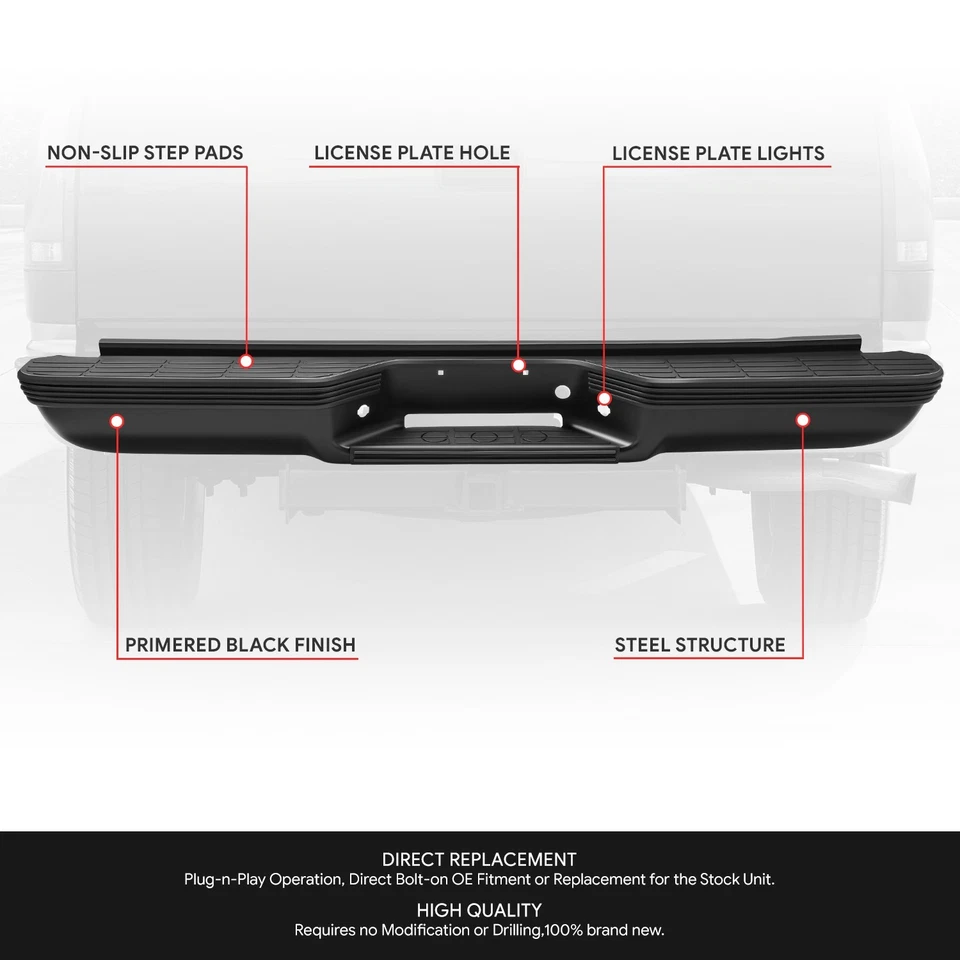 Conjunto de parachoques trasero de acero negro para 88-00 Chevy GMC C/K 1500 2500 3500 Foto 2 de 4