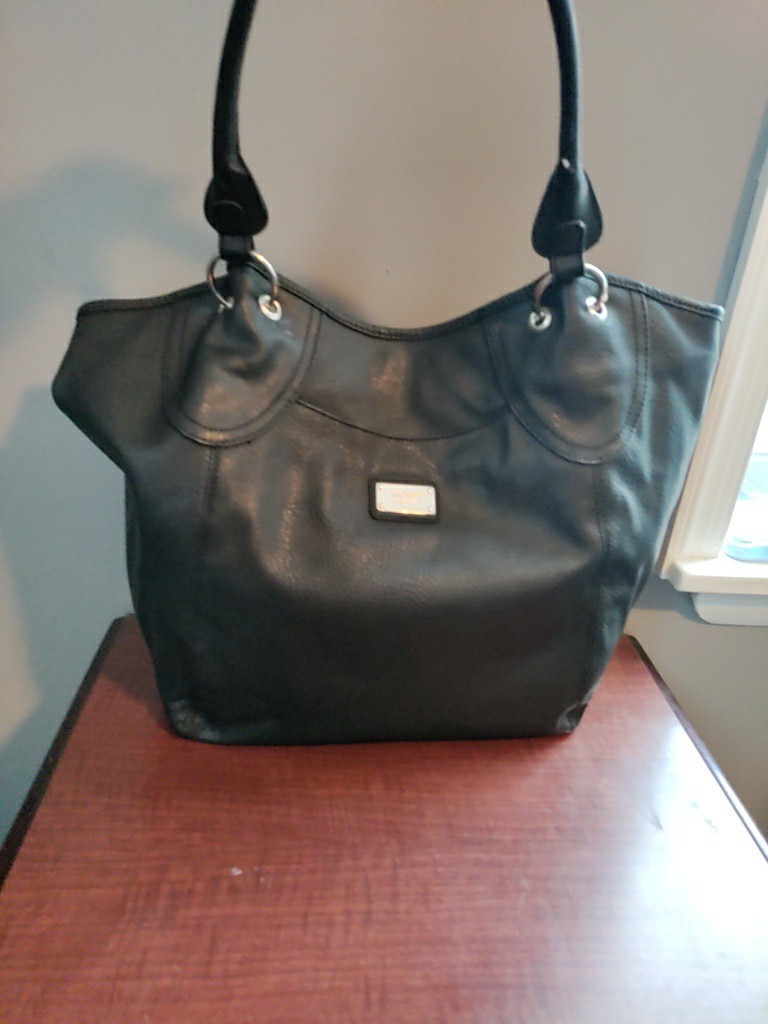 Nine West black pebble leather tote satchel bag Purse