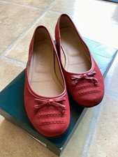 Hotter Women’s Red Suede Ballet Flats Bow Round Toe Slip On UK 5.5