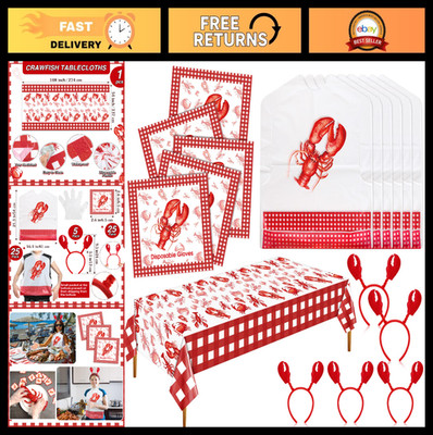 112 Pcs Seafood Party Supplies - 50 Lobster Bibs, Gloves, Crawfish Headbands & T