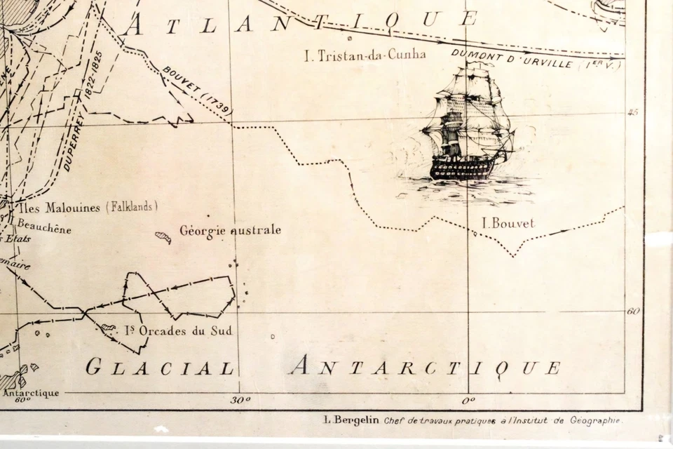 L. Bergelin (French 1930-1972) Voyages des Marins Français World Map Lithograph - Image 4 of 4