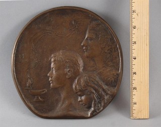 Antique Bronze Relief Sculpture Education Teacher Children Lamp of Knowledge NR