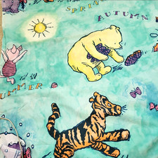 Vintage Winnie The Pooh SEASONS Twin Size FLAT Sheet Tigger Eeyore Piglet Disney