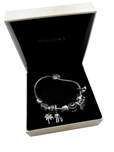 Pandora Sterling Silver Charm Bracelet 7.5” Boxed 11 Charms Disney Mother
