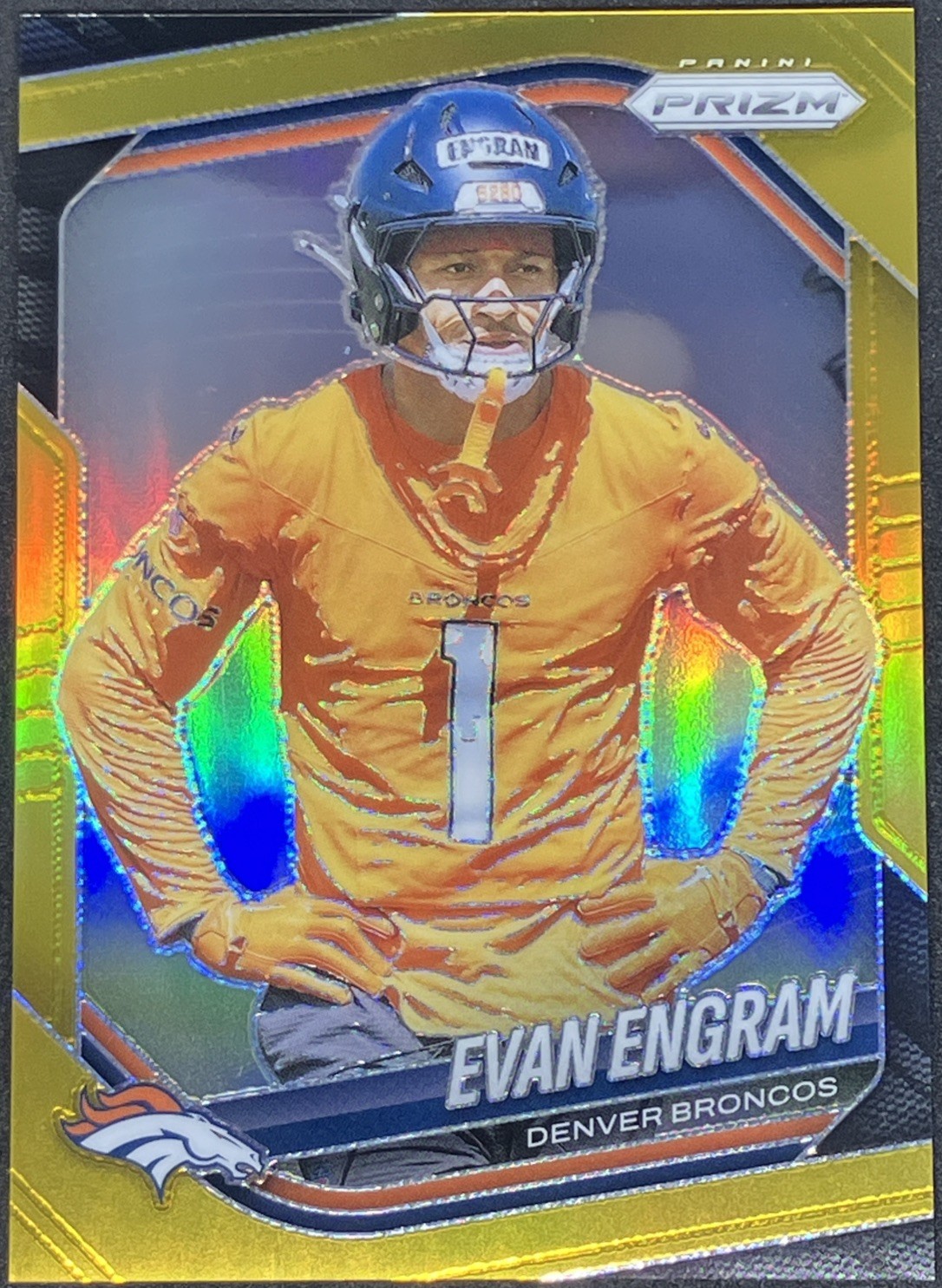 Evan Engram 2025 Panini Prizm #277 True Gold /10 Broncos SSP
