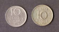 Schweden 10 &Ouml;re 1956, 1970,  Silber Umlauf