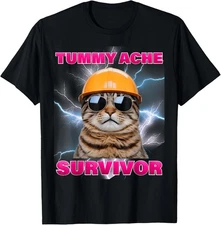 Tummy Ache Survivor Cat Meme Funny Saying Cats Animals T-Shirt Gift for Dad, Mom
