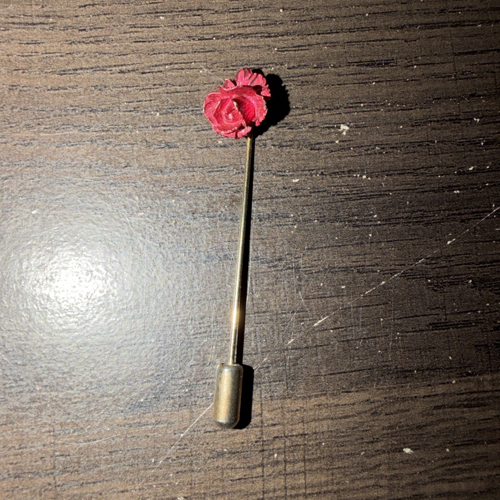Red Metallic Figural Rose Gold Tone Stick Pin Hat Pin Vintage Free Shipping