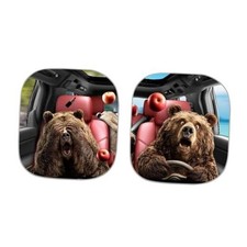 2-Piece Foldable Funny Brown Bear Windshield Sun Shade for Car