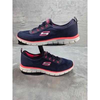 Skechers Womens Stretch-Fit Navy Pink Memory Foam Sneakers 22718 Size 8.5