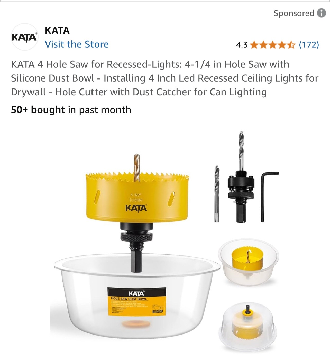 KATA 4 Hole Saw 4-1/4 in Silicone Dust Bowl recessed lights Sheetrock