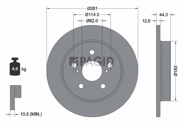 2X Pagid Bremsscheibe Voll Ø281Mm FüR Toyota RAV 4 V _A5_ A5 H5 C-HR NGX1-image