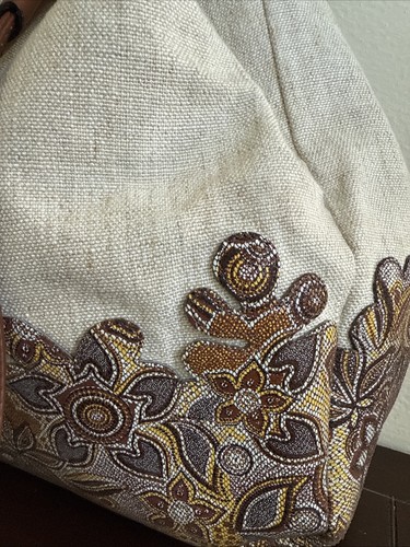 Innue large Bucket Crossbody Double Handle Tote Beige Linen Made in Italy - Picture 3 of 19