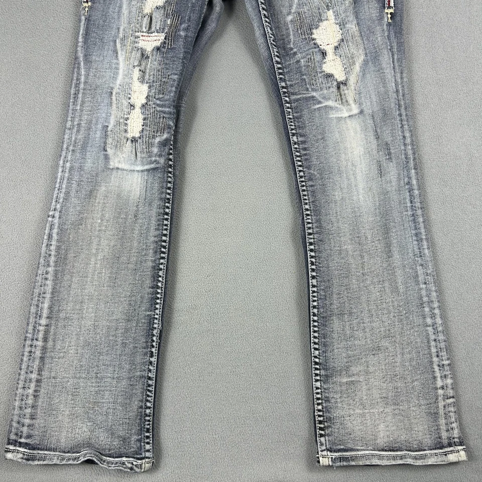 Cowgirl Tuff Co Jeans Womens 33x33 Blue Red White Tuff Distressed Bootcut - Image 2 of 4