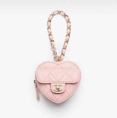 NEW 25B Chanel Pink Mini Heart Bag Charm Gold Chain | eBay