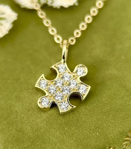 Authentic Mini Puzzle Women's Pendant 0.80Ct Round Cut Moissanite 14K Yellow Gold Plated