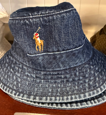 NWT Polo Ralph Lauren Dark Indigo Blue Denim Pony Logo Bucket Hat
