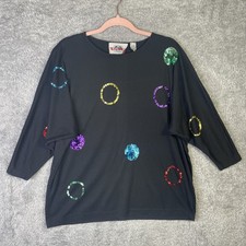 Vintage Extra Touch Sportswear Co Sequin Black Top 3/4 Sleeve Sz L