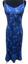 Express Floral Midi Dress Womens 13/14 Blue Satin Slip Dress Y2K Spaghetti Strap