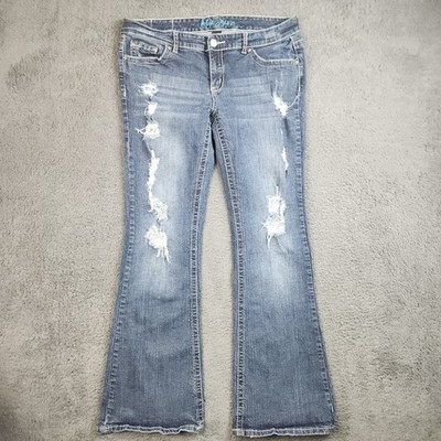 Y2K Low Rise Bootcut Flare Jeans Womens 13/14 Hip Hugger Distressed Boho Stretch