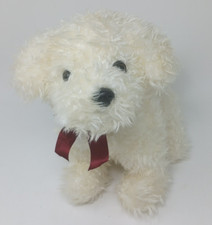1992 Geoffrey Inc Toys R Us Dog Puppy Plush Curly White Fur Stuffed Animal Bow