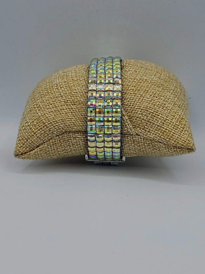 Pulseira de strass multicolorida com fecho de coração intertravado aço inoxidável tamanho 6.5 - Imagem 4 de 4