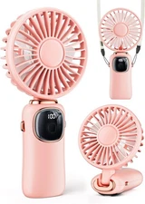 coldSky Portable Handheld Fan, 4000mAh Battery Operated with LED Nomal, Pink 