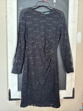 Lauren Ralph Lauren Size 8 Black Lace Mesh Sheath Dress Side Ruched Stretch EUC