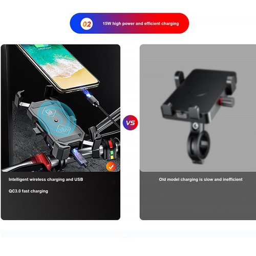 Motorcycle Phone Holder Charger 15W Fast Wireless Charging Motorbike Mount - 第 6/12 張圖片