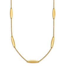 14K Yellow Gold Polished Oval Bead Station Necklace 34"