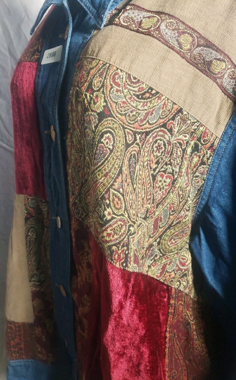 Rustic Denim Patchwork Shirt Button Front Tunic C… - image 8