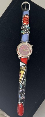 Rare Quemex Ladies Watch. Colorful Dial & Leather Band. Runs Excellent. F/S