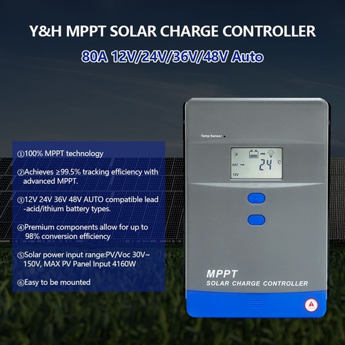 4160W 80A MPPT Solar Charge Controller 12V 24V 36V 48V Battery LCD Max PV 150V - Picture 2 of 16