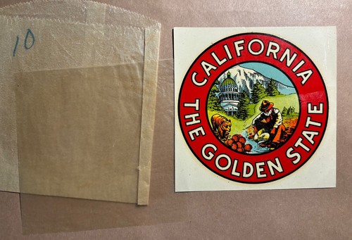 Vintage Original California The Golden State Gold Prospector Water Slide Decal
