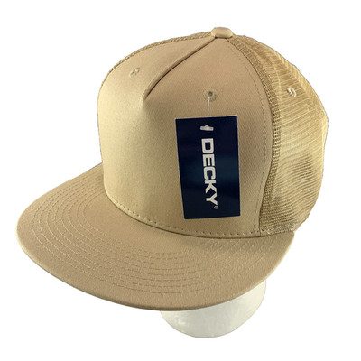 New Decky 1040 Trucker Cap 5 Panel Blank Flat Bill High Profile Snapback Khaki