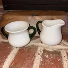 Vintage Fenton 1950’s Emerald Crest Handles Milk Glass Cream & Sugar Set GREAT!
