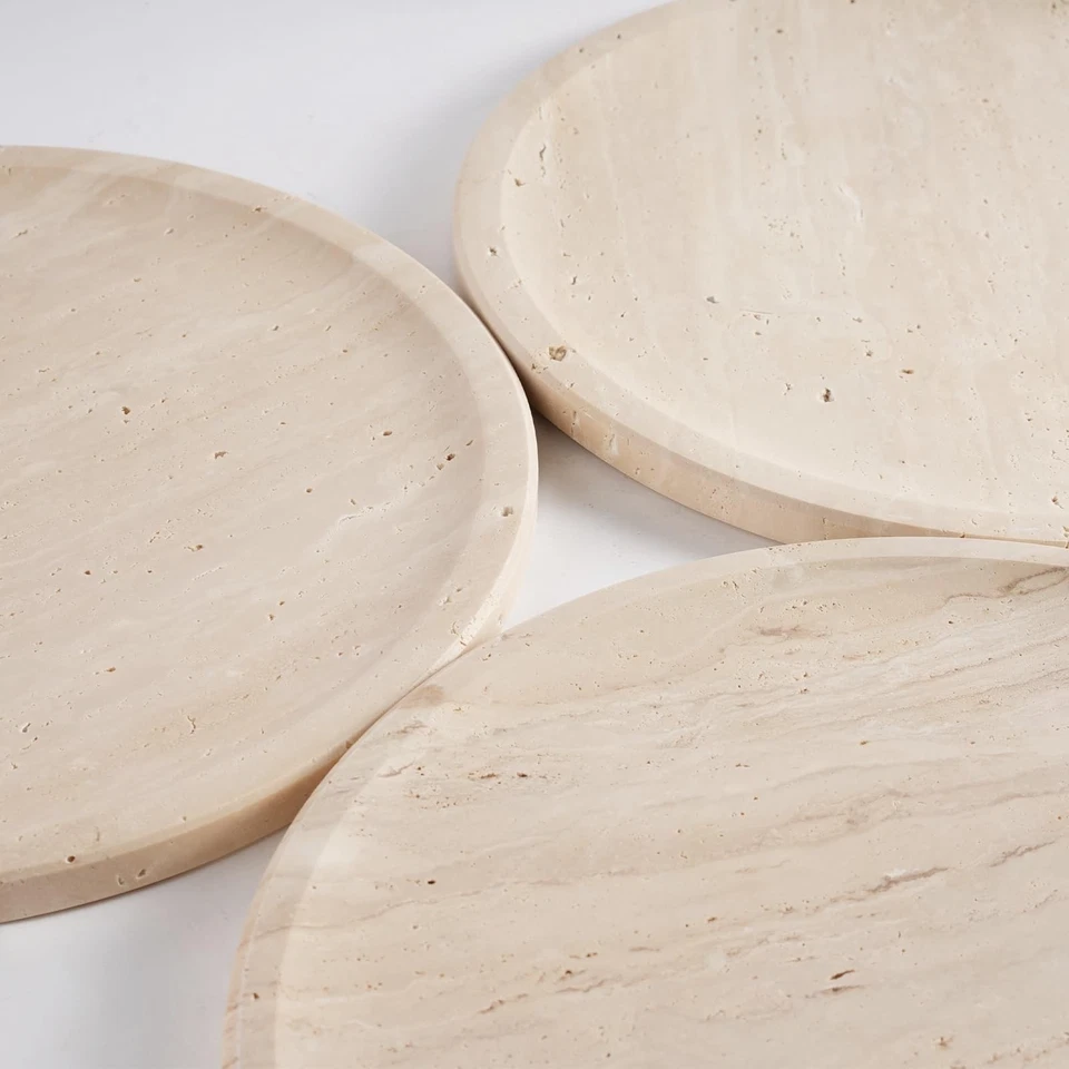 Travertine Tray, 11.8"x0.8" Round Serving Tray for Kitchen and Coffee Table, ... - Image 2 of 4