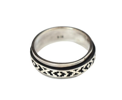 925 Sterling Silver Spinner Ring Aztec Tribal Fidget Spinning Wedding Band