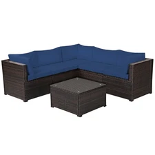 Patiojoy Patio Rattan Furniture Set 6PCS Sectional Cushioned Sofa Deck Navy