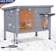 Heated Cat House Outdoor Insulated Shelter W/ Escape Door  Heating Pad New