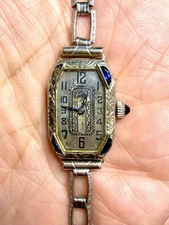 RELOJ LADY IOCO AÑOS 20 ORO BLANCO 14K Y ZAFIRO CON CORREA ORIGINAL 1/20 GF - ¡RARO!