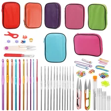 Crochet Hooks Kit Ergonomic Needles w/ Case & Stitch Marker